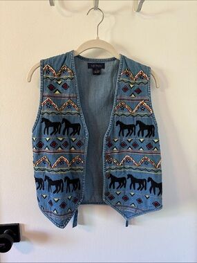 Vintage Rodeo Embroidered Denim Horse Vest